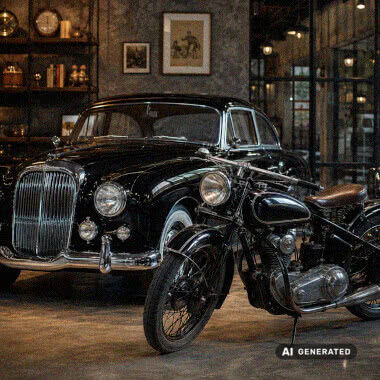 Historischer Oldtimer und klassisches Zweirad als Beispiele für den Ankauf alter und historischer Fahrzeuge.